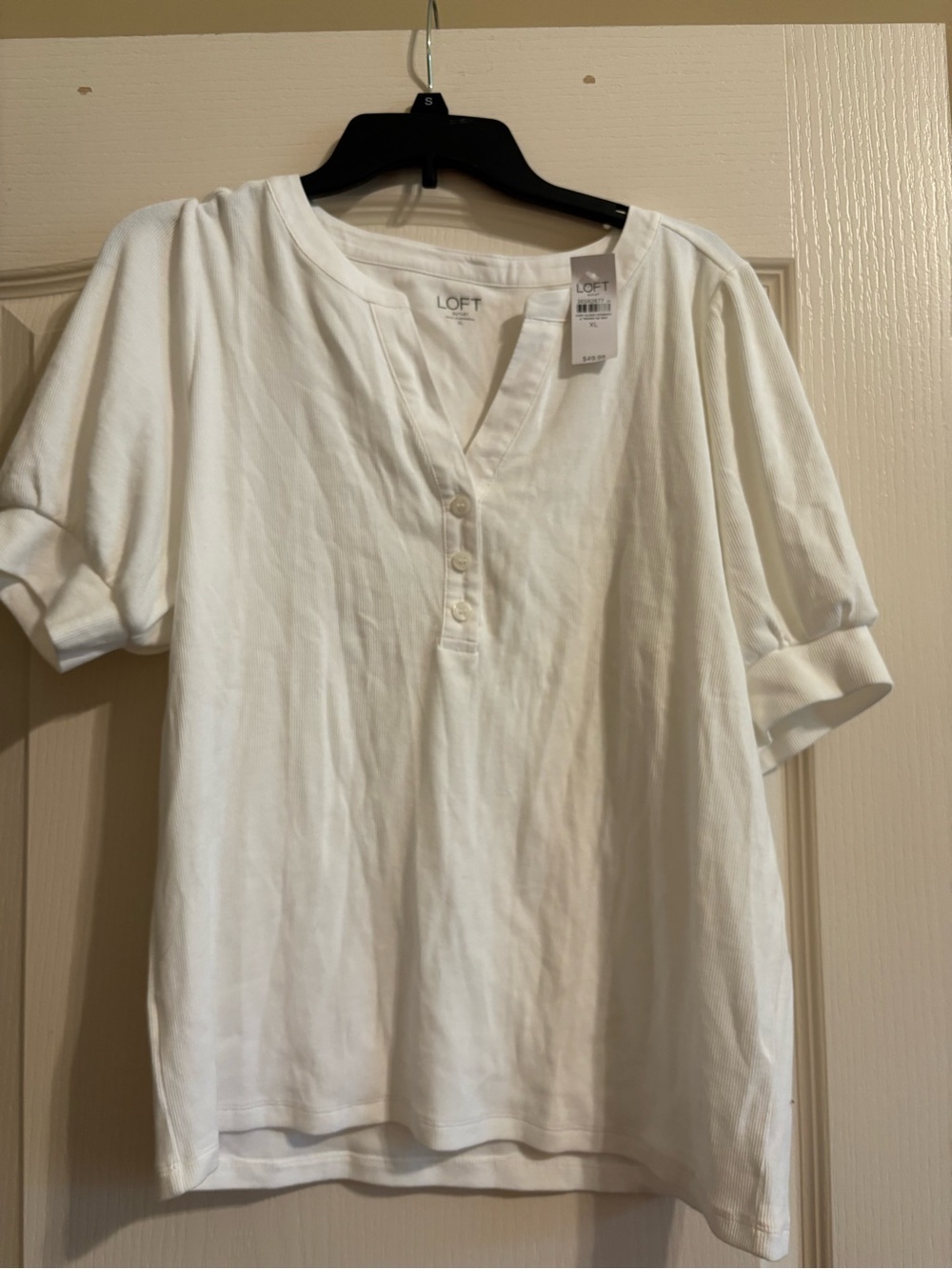 LOFT White Short Sleeve Henley Top